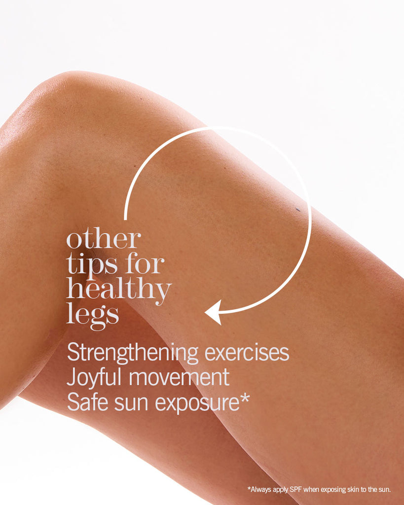 other tips for healthy legs. Strengthening exercises, joyful movement. Safe sun exposure. 