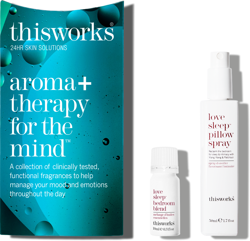 Aroma+ therapy for the mind. Love Sleep Pillow Spray. Love Sleep Bedroom Blend.
